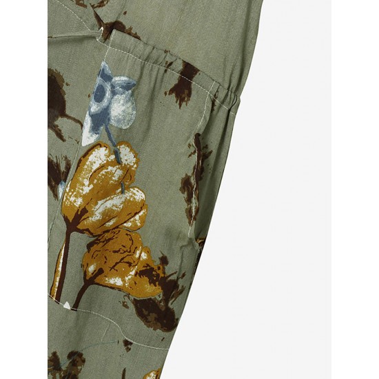 Floral Print Button Pocket Short Sleeve Wide Leg Jumpsuit Floral Print Button Pocket Short Sleeve Wide Leg Jumpsuit