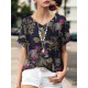 Plant Print V Neck Short Sleeve Casual Blouse Plant Print V Neck Short Sleeve Casual Blouse