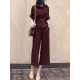 Solid Belt Pocket Rolled Sleeve Wide Leg Two Pieces Suit Solid Belt Pocket Rolled Sleeve Wide Leg Two Pieces Suit