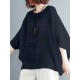 Solid Round Neck Bat Sleeve Casual Blouse Solid Round Neck Bat Sleeve Casual Blouse