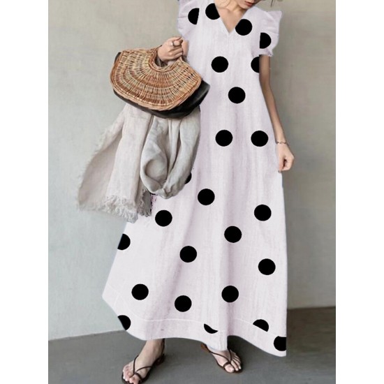 Polka Dot Sleeveless Ruffle V Neck Maxi Dress Polka Dot Sleeveless Ruffle V Neck Maxi Dress