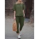 Solid Ruffle Pocket Half Sleeve Round Neck Suit Solid Ruffle Pocket Half Sleeve Round Neck Suit