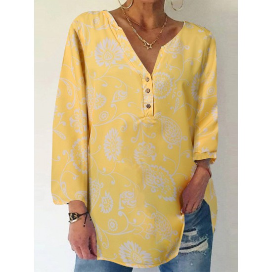 Print Button Long Sleeve Casual Blouse Print Button Long Sleeve Casual Blouse
