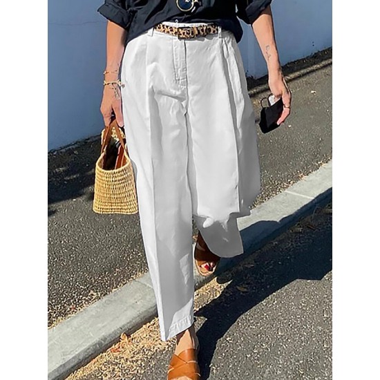 Women Zipper Pleated Commute Button Side Pocket Solid Casual Pants Women Zipper Pleated Commute Button Side Pocket Solid Casual Pants